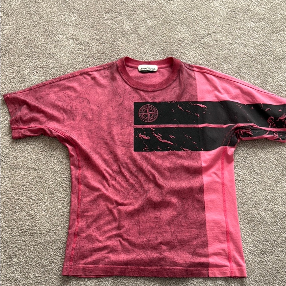 Pink and Black Stone Island Graphic T-Shirt